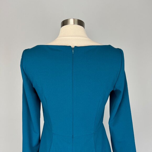 Adrianna Papell Womens Scalloped Neck Dress Teal Blue Cutout Long Sleeve size 6 - Picture 8 of 13